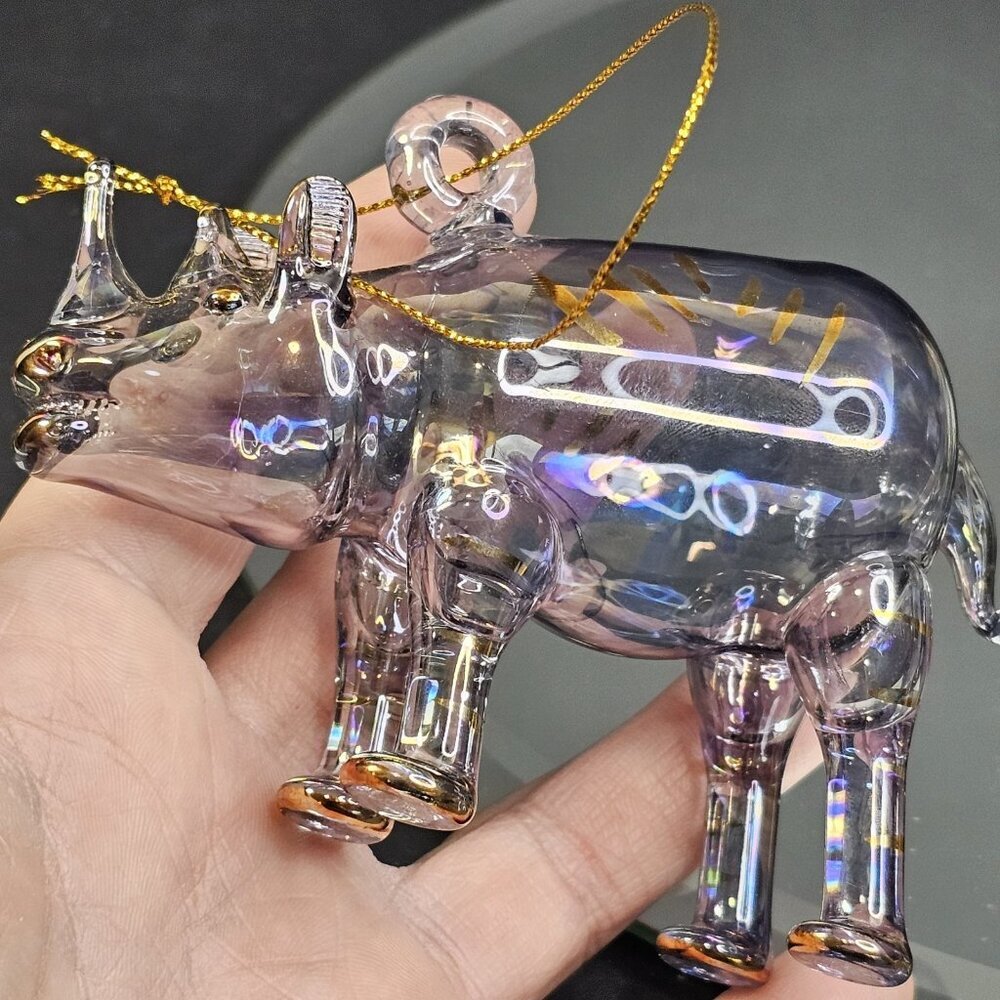 Christmas Ornament Rhino Rhinoceros Figurine Blown Glass Handmade Germany - Picture 9 of 13